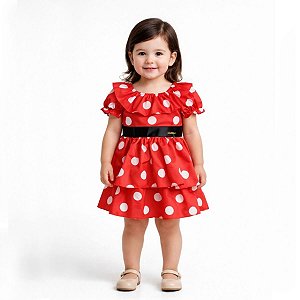 Vestido Infantil de Bolinhas Branca Tam 1 a 4 Anos Minnie Vermelho