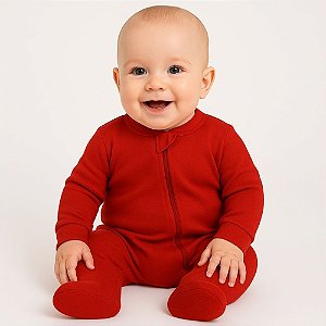 Macacão Bebê Com Zíper em Algodão Liso Vermelho