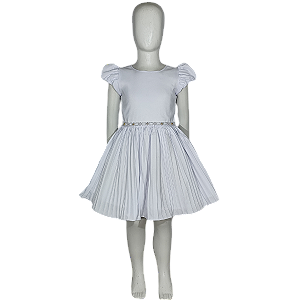 Vestido Infantil Branco Saia Plissada Com Cinto de Pérolas Tam 1 ao 4 Anos