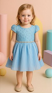 Vestido Infantil Com Renda Azul Bebê 1 a 4 Anos