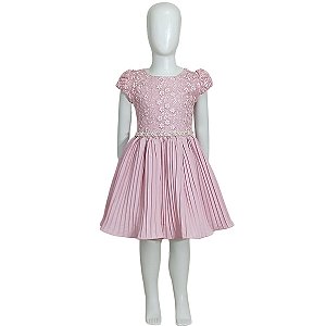 Vestido Infantil Com Renda Rosê 1 a 4 Anos