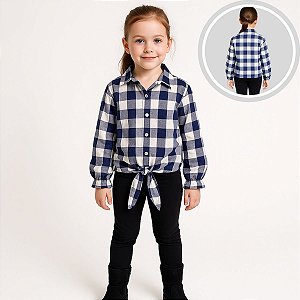 Camisa Xadrez Menina Cowgirl Blusa Infantil Look Festa Junina Rodeio Azul