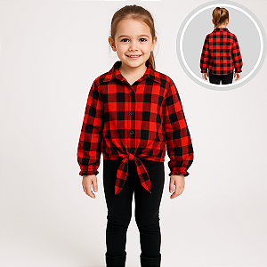 Camisa Xadrez Menina Cowgirl Blusa Infantil Look Festa Junina Rodeio Vermelho