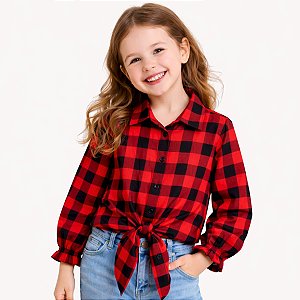 Camisa Xadrez Menina Cowgirl Blusa Infantil Look Festa Junina Rodeio Vermelho