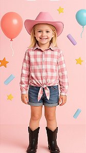 Camisa Xadrez Boiadeira Menina Cowgirl Blusa Infantil Festa Junina Rodeio Rosa