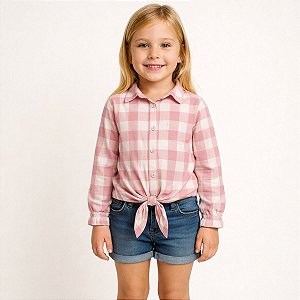 Camisa Xadrez Boiadeira Menina Cowgirl Blusa Infantil Festa Junina Rodeio Rosa