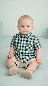 Camisa Xadrez Infantil Verde Festa Junina Menino Tricoline 100% Algodão