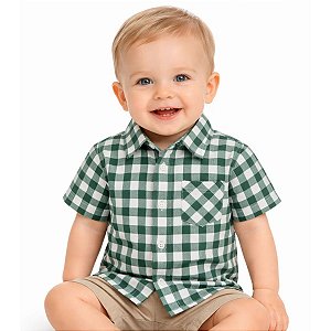 Camisa Xadrez Infantil Verde Festa Junina Menino Tricoline 100% Algodão