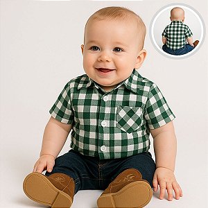 Camisa Xadrez Infantil Verde Festa Junina Menino Tricoline 100% Algodão