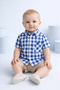 Camisa Xadrez Bebê Azul Cowboy Festa Junina Country Rodeio Infantil