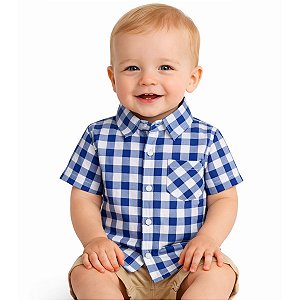 Camisa Xadrez Bebê Azul Cowboy Festa Junina Country Rodeio Infantil