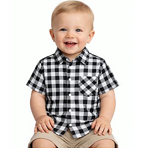 Camisa Xadrez Bebê Preta Festa Junina Cowboy Peão Rodeio Infantil