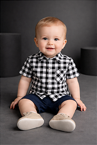 Camisa Xadrez Bebê Preta Festa Junina Cowboy Peão Rodeio Infantil