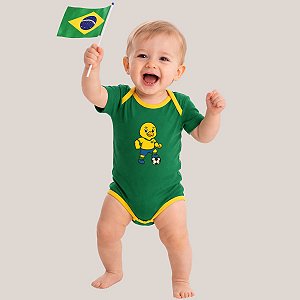 Body Torcedor Bebê Mêsversario Verde e Amarelo Infantil Canário Alegre Jogador Brasil