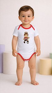 Body Torcedor Bebê Mêsversario Vermelho e Branco Infantil Anjinho Alegre Jogador