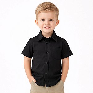 Camisa Infantil Masculina Lisa em Tricoline 100% Algodão Manga Curta Preta