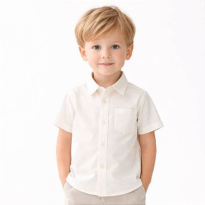 Camisa Infantil Masculina Lisa em Tricoline 100% Algodão Manga Curta Bege