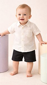 Camisa Infantil Lisa Para Bebê Menino Social Festa Mesversário Bege Tricoline