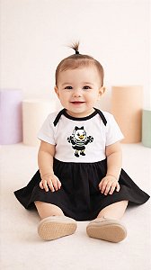 Body Bebê Menina Torcedora Futebol Preto e Branco com Saia Rodada