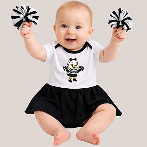 Body Bebê Menina Torcedora Futebol Preto e Branco com Saia Rodada