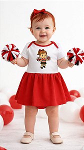 Body Bebê Menina Torcedora Futebol Tricolor com Saia Rodada