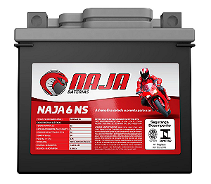 Bateria De Moto Naja 6 Ns 12V 6Ah Smart 125 Cg 150 Xre 300