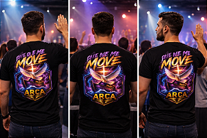 Camiseta cristã exclusiva com estampa vibrante inspirada na Arca e na presença de Deus. Um design poderoso que expressa fé, adoração e propósito. Vista sua fé com estilo e leve uma mensagem que move vidas.