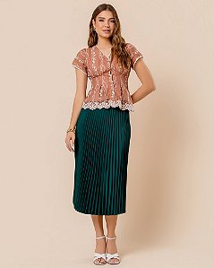 Saia Midi Plissada - Verde