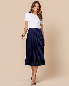 Saia Midi Plissada - Azul