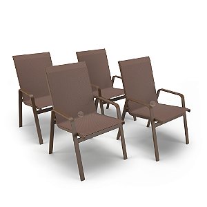 Kit 4 Cadeira Riviera Piscina Alumínio Marrom Tela Marrom