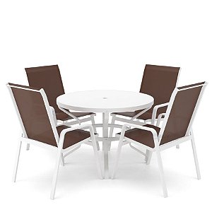 Conjunto de 4 Cadeiras Ibiza Alumínio Branco Tela Marrom