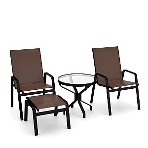 Conjunto de 2 Cadeiras Juquey Alumínio Preto Tela Marrom