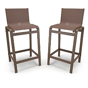 Kit 2 Banquetas Altas bancada Alumínio Marrom Tela Marrom
