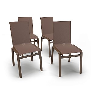 Kit 4 Cadeiras Jantar Gourmet Alumínio Marrom Tela Marrom