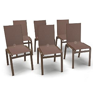 Kit 6 Cadeiras Jantar Gourmet Alumínio Marrom Tela Marrom