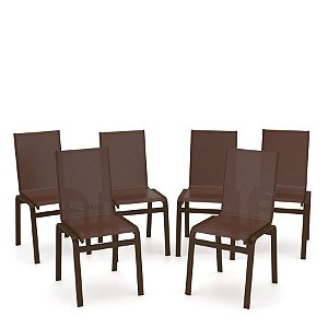 Kit 6 Cadeiras Jantar Gourmet Alumínio Marrom Tela Marrom