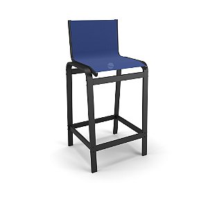 Banqueta Alta Bancada Alumínio Preto Tela Azul