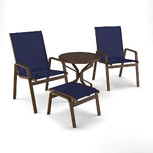 Conjunto de 2 Cadeiras Ripado Alumínio Marrom Tela Azul