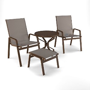Conjunto de 2 Cadeiras Ripado Alumínio Marrom Tela Fendi