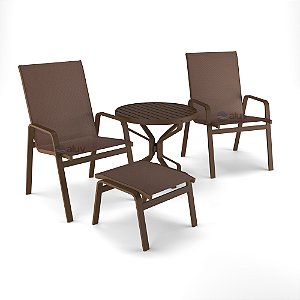 Conjunto de 2 Cadeiras Ripado Alumínio Marrom Tela Marrom
