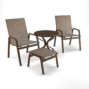 Conjunto de 2 Cadeiras Ripado Alumínio Marrom Tela Mocca