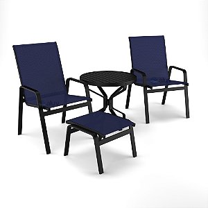 Conjunto de 2 Cadeiras Ripado Alumínio Preto Tela Azul