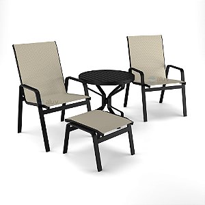 Conjunto de 2 Cadeiras Ripado Alumínio Preto Tela Bege