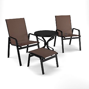 Conjunto de 2 Cadeiras Ripado Alumínio Preto Tela Marrom