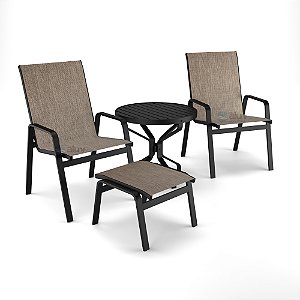 Conjunto de 2 Cadeiras Ripado Alumínio Preto Tela Mocca
