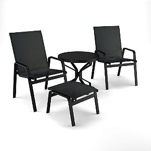 Conjunto de 2 Cadeiras Ripado Alumínio Preto Tela Preto