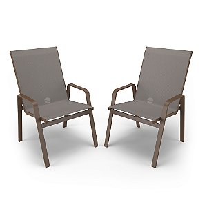 kit 2 cadeira Riviera Piscina Praia Alumínio Marrom Tela Fendi