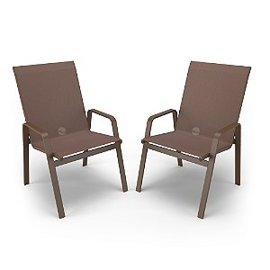 kit 2 cadeira Riviera Piscina Praia Alumínio Marrom Tela Marrom