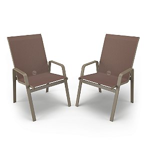 kit 2 Cadeiras Riviera Piscina  Alumínio Fendi Tela Marrom