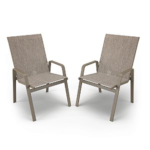 kit 2 Cadeiras Riviera Piscina  Alumínio Fendi Tela Mocca